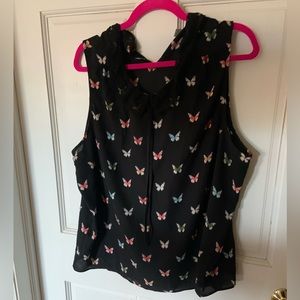 Lauren Conrad Butterfly Sleeveless Black Blouse